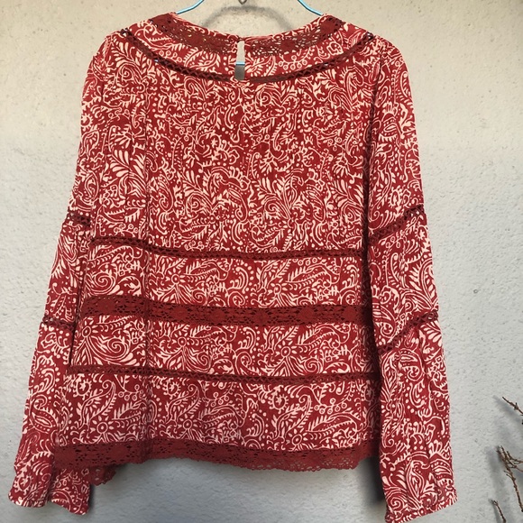 Love Sam Tops - LOVE SAM Blouse, Cotton and Crochet Burgundy Top